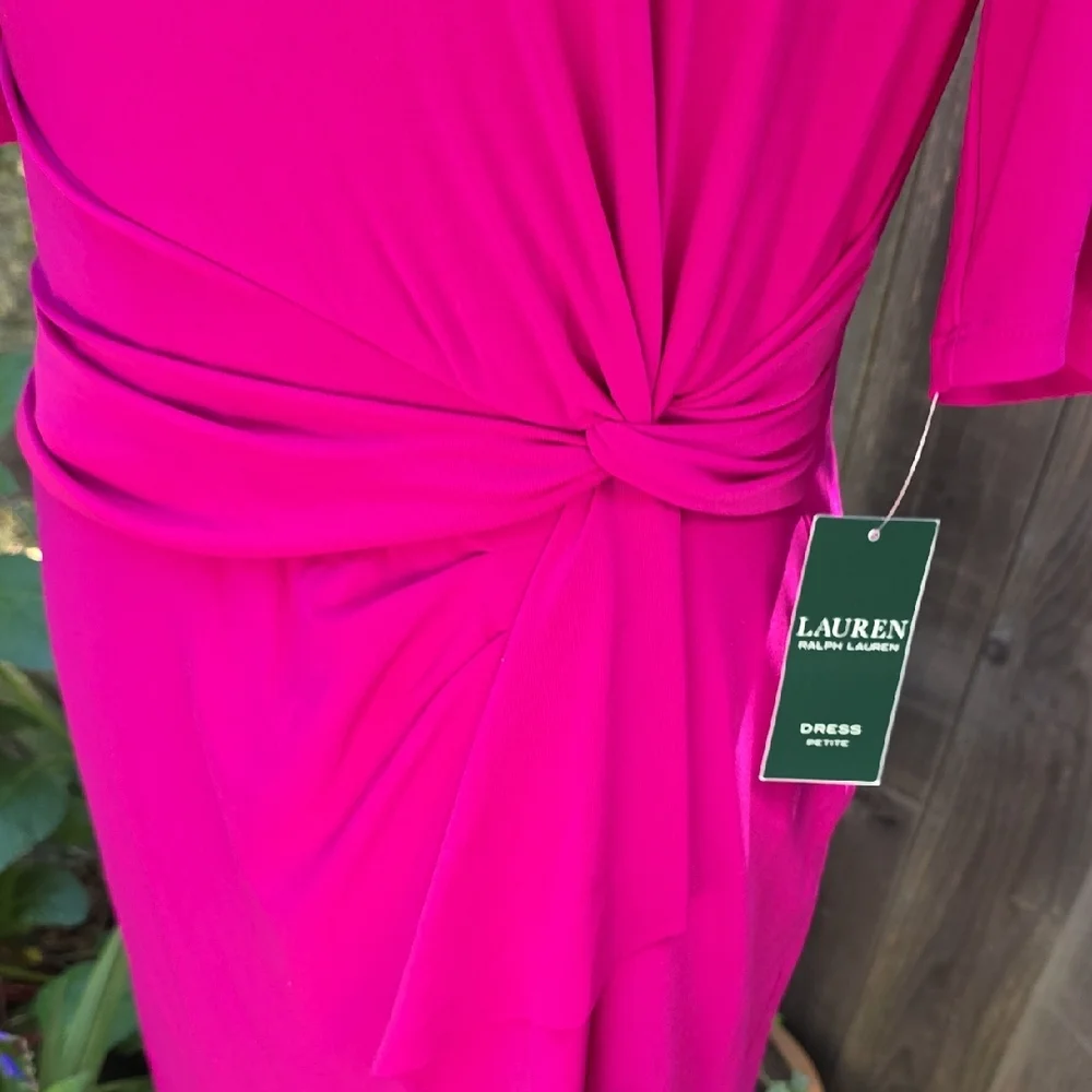 Lauren Ralph Lauren Pink Wrap Midi Dress Mock Neck - Picture 7 of 8